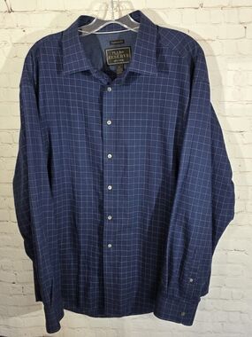Jos. A. Bank RESERVE Blue Windowpane Dress Shirt Traditional Fit XL
